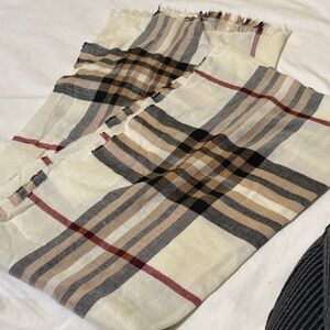 V. FRAAS Plaid Scarf in Cream, Black, and Brown